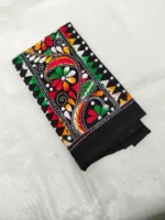 Black Cotton Hand Work Blouse Piece - flower design - Image 2