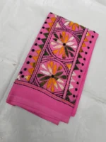 Cotton Hand Work Blouse Piece Pink  - flower design - Image 3