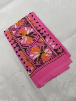 Cotton Hand Work Blouse Piece Pink  - flower design - Image 2