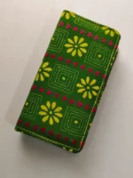 Green Kantha Stitch Cotton Zip Wallet – Double Zipper Compartments - Image 2