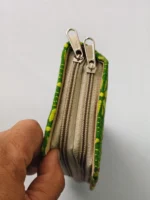 Green Kantha Stitch Cotton Zip Wallet – Double Zipper Compartments - Image 4