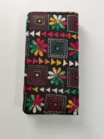 Black Kantha Stitch Cotton Zip Wallet – Double Zipper Compartments