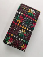 Black Kantha Stitch Cotton Zip Wallet – Double Zipper Compartments - Image 2