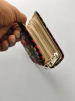 Black Kantha Stitch Cotton Zip Wallet – Double Zipper Compartments - Image 3