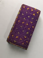 Purple Kantha Stitch Cotton Zip Wallet – Double Zipper Compartments - Image 2