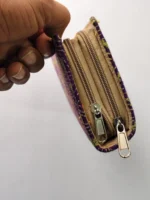 Purple Kantha Stitch Cotton Zip Wallet – Double Zipper Compartments - Image 3