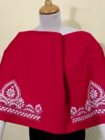 Red Premium Cotton Kantha Stitch Blouse Material - Image 4