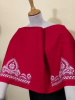 Red Premium Cotton Kantha Stitch Blouse Material - Image 2