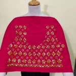 Red Cotton Kantha Stitch Blouse Material – Green white mix color