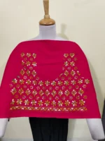 Red Cotton Kantha Stitch Blouse Material – Green white mix color