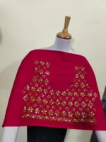 Red Cotton Kantha Stitch Blouse Material – Green white mix color - Image 2