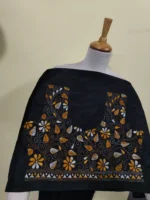 Black Silk Kantha Stitch Blouse Material Flower Leaf Motif - Image 4