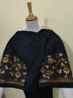 Black Silk Kantha Stitch Blouse Material Flower Leaf Motif - Image 5