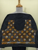 Black Silk Kantha Stitch Blouse Material Vine Leaf Motif