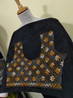 Black Silk Kantha Stitch Blouse Material Vine Leaf Motif - Image 2