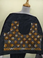 Black Silk Kantha Stitch Blouse Material Vine Leaf Motif - Image 3