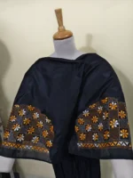 Black Silk Kantha Stitch Blouse Material Vine Leaf Motif - Image 4