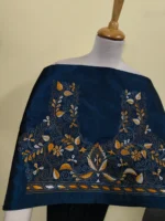 Silk Kantha Stitch Blouse Material – Peacock color Yellow and white flower - Image 2