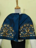 Silk Kantha Stitch Blouse Material – Peacock color Yellow and white flower - Image 5