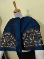 Silk Kantha Stitch Blouse Material – Peacock color Yellow and white flower - Image 4