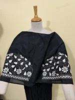 Black Silk Kantha Stitch Blouse Material White  Thread Work - Image 4