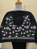 Black Silk Kantha Stitch Blouse Material White  Thread Work