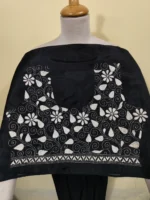 Black Silk Kantha Stitch Blouse Material White  Thread Work - Image 3