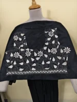 Black Silk Kantha Stitch Blouse Material White  Thread Work - Image 2