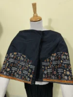 Black Silk Kantha Stitch Blouse Material For Women - Image 3