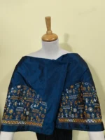 Silk Kantha Stitch Blouse Material – Tribal & Floral Peacock color - Image 3