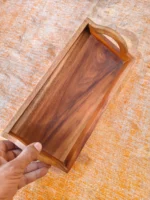 Wooden rectangular wooden plate for party gifts to hold food for the family. Has a handle to hold. - Image 3
