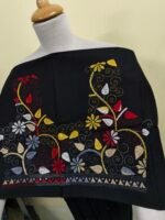 Premium Black Cotton Kantha Stitch Blouse Material – Floral Embroidery - Image 2
