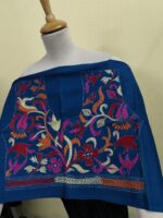 Blue Premium Cotton Kantha Stitch Blouse Material – Floral Design - Image 3