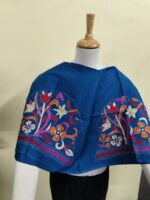 Blue Premium Cotton Kantha Stitch Blouse Material – Floral Design - Image 4