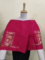 Red Cotton Kantha Stitch Blouse Material – Hand Embroidered - Image 3