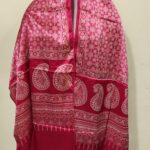 Ajrakh Modal Silk Stole Hand block (Mashru Silk) Pink
