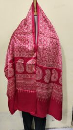 Ajrakh Modal Silk Stole Hand block (Mashru Silk) Pink