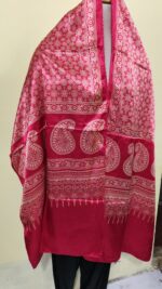 Ajrakh Modal Silk Stole Hand block (Mashru Silk) Pink - Image 3