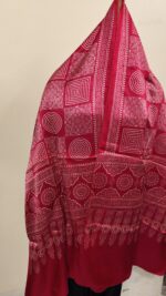 Ajrakh Modal Silk Dupatta Hand block (pink colour)