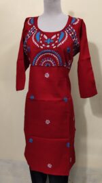 Cotton Kantha Stitch Kurti – Red
