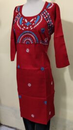 Cotton Kantha Stitch Kurti – Red - Image 3