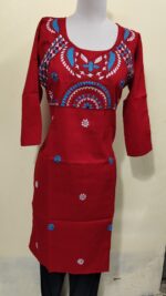 Cotton Kantha Stitch Kurti – Red - Image 2