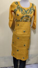 Cotton Kantha Stitch Kurti – Yellow - Image 3