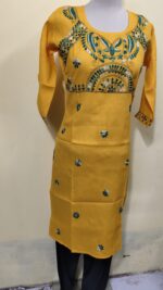 Cotton Kantha Stitch Kurti – Yellow - Image 3