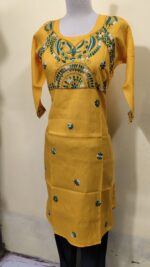 Cotton Kantha Stitch Kurti – Yellow - Image 2