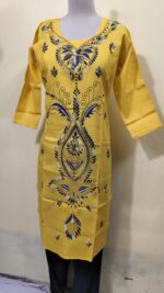 Cotton Kantha Stitch Kurti – Yellow