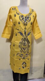 Cotton Kantha Stitch Kurti – Yellow - Image 3