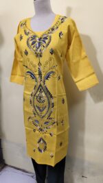 Cotton Kantha Stitch Kurti – Yellow - Image 2