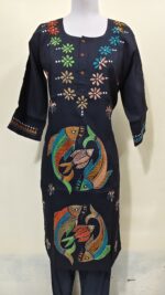 Cotton Kantha Stitch Kurti – Black