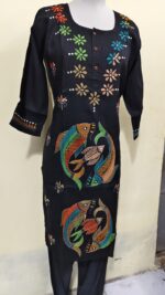 Cotton Kantha Stitch Kurti – Black - Image 3